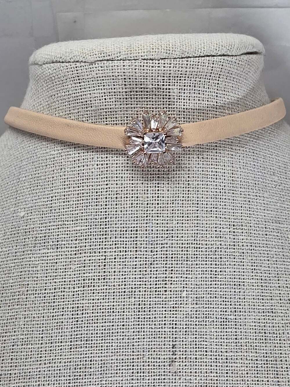 Lucky Brand Rhinestone Crystal Accent Faux Leather Choker Necklace